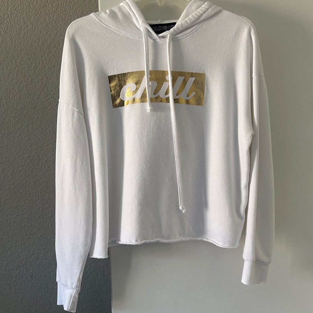 Rebellious One White Hoodie with Gold Accent
